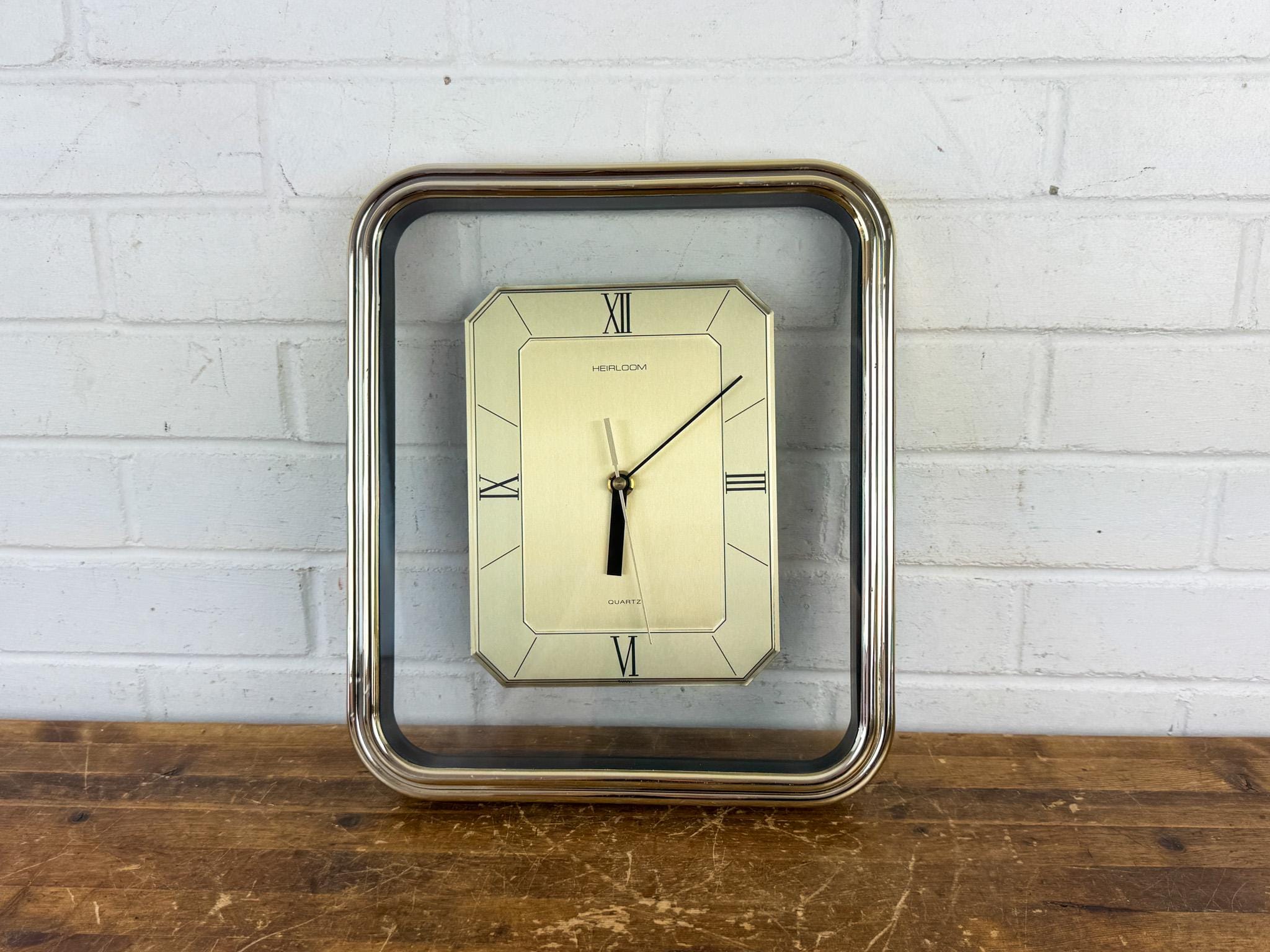 Vintage Heirloom Quartz Wall Clock 1980s | Gold Frame Roman