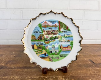 Vintage California Souvenir Plate | Golden Gate Bridge Yosemite Cable Car | Bradley Exclusives Japan | Retro Travel Decor