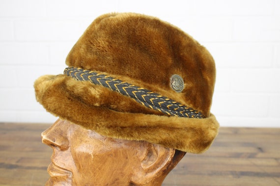Vintage Furry Brown Tyrolean Hat, Mens Winter Hat,