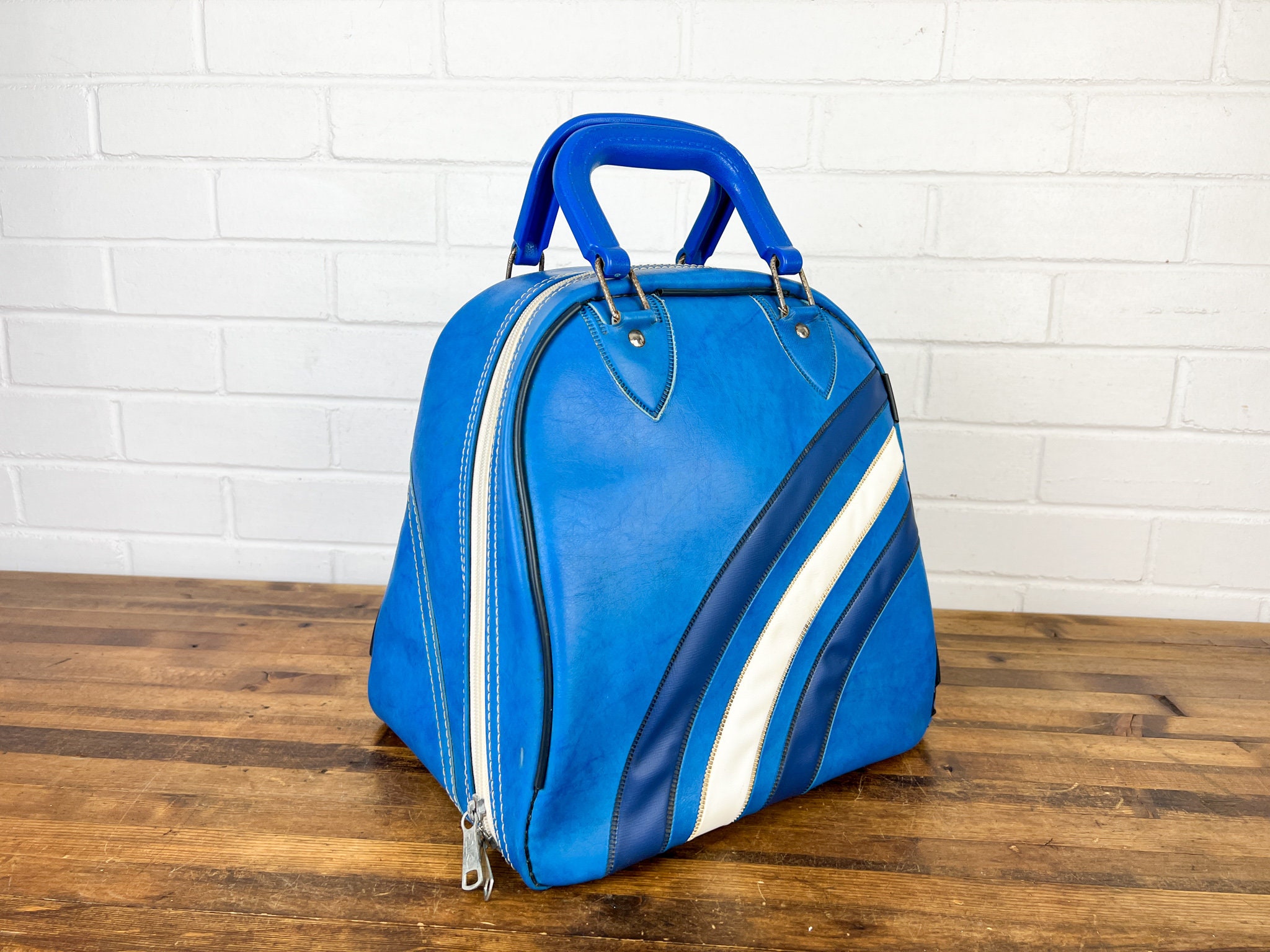 Vintage Striped Blue Bowling Bag Authentic Vintage Three Blue 