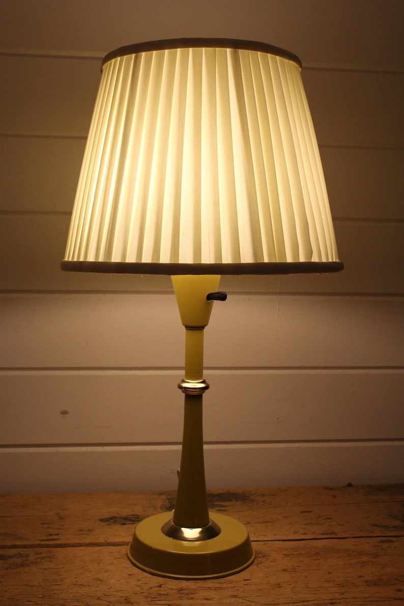 Working Mustard Yellow Metal Lamp with Shade Vintage Lamp