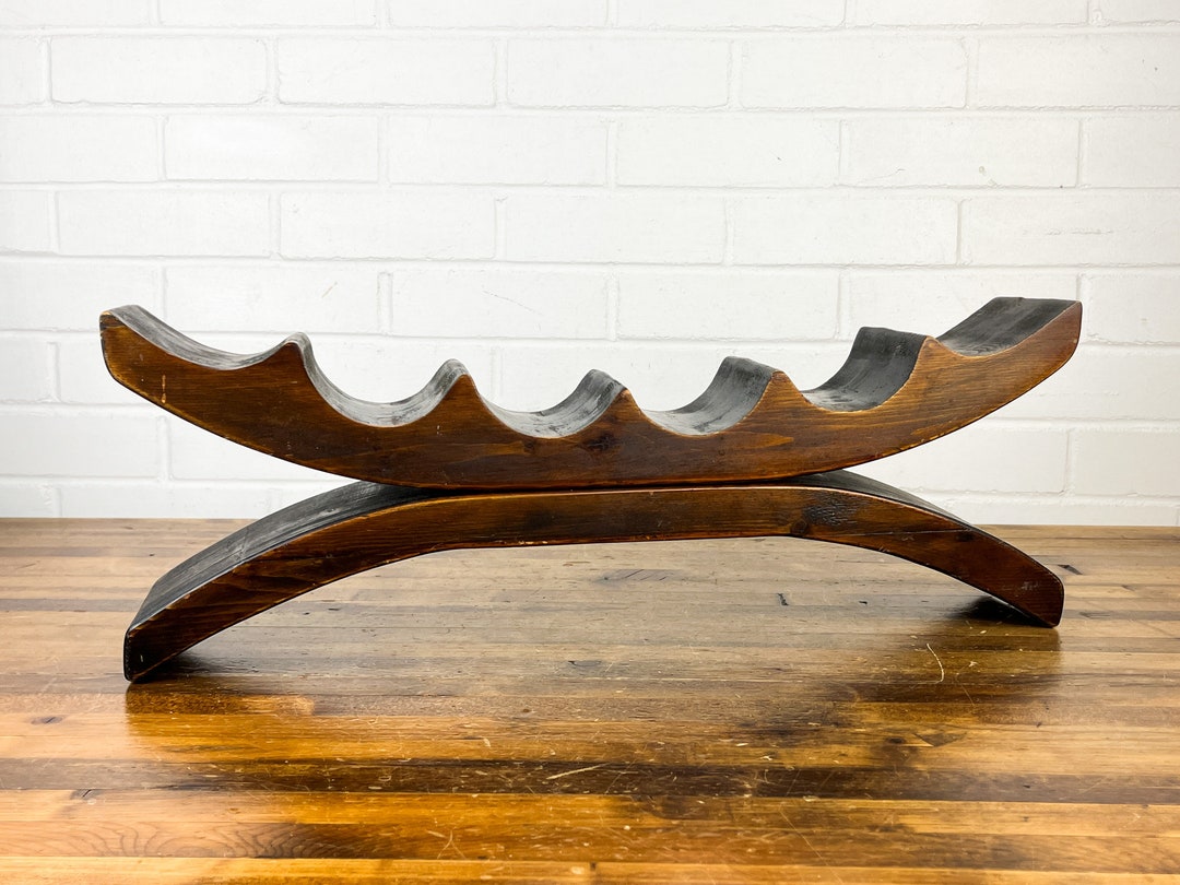 Vintage Dark Wood Countertop Wine Rack Authentic Vintage Wine Etsy