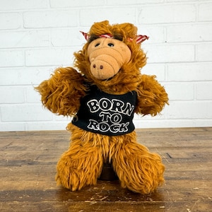 80s Vintage Alf the Alien Plush Hand Puppet with Born To Rock TShirt Authentic Vintage 1980s Props Toys 80s Aesthetic