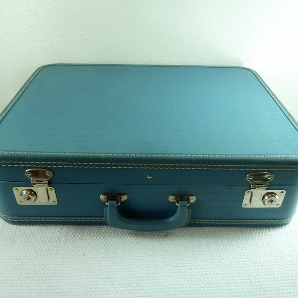 Vintage 1960 Hard Blue Luggage, Suitcase