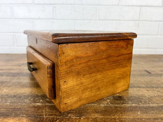 Vintage Wooden Jewelry Box with Lid Drawer and Wo… - image 6