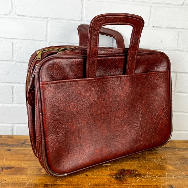 Authentic Vintage Burgundy Portfolio Attache Case with Handles Vintage Soft Expandable Briefcase For Men or Women