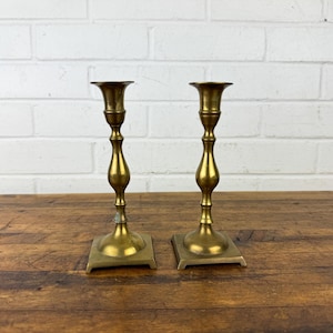 7&quot; Pair Vintage Brass Candlestick Holders Set of 2 Gold Metal Candle Holders For Tabletop Holds Tall Taper Candles Gold Shelf Decor