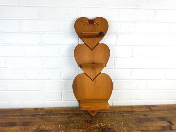 デカール　ハート型　3段　ウォールシェルフ　木製 Vintage Heart Wall Shelf Wooden 3 Tier | Cottagecore Farmhouse