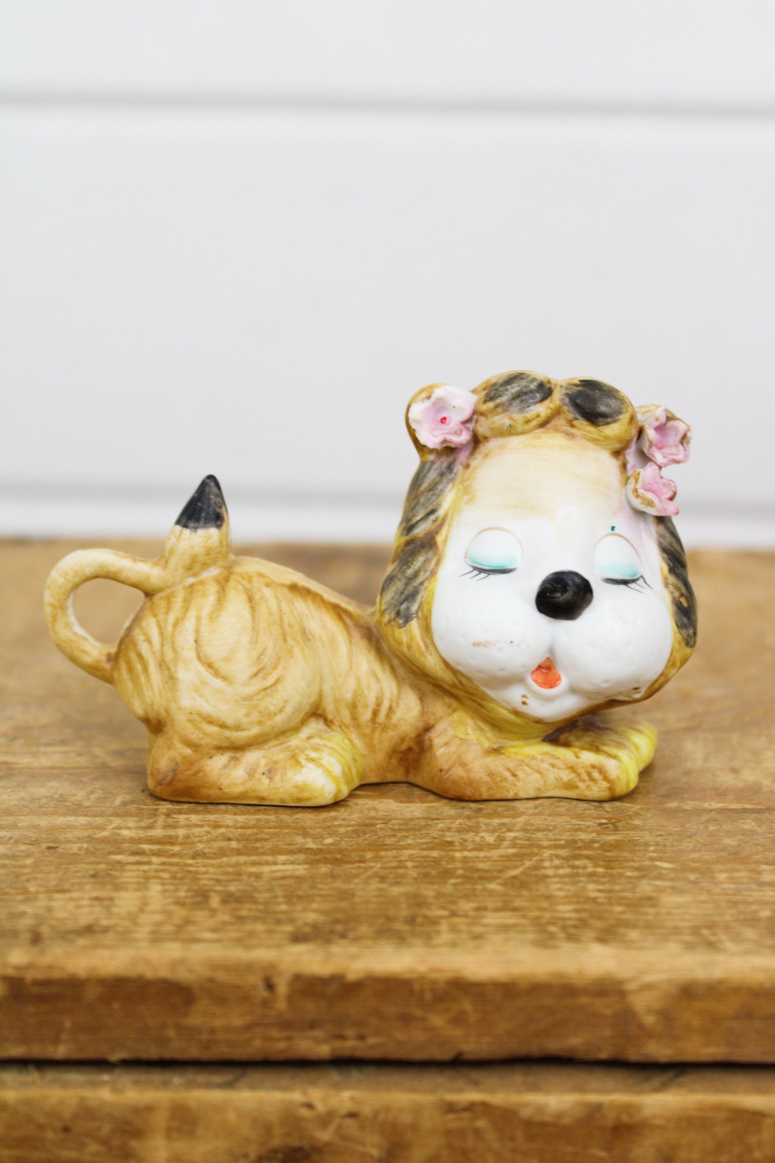 Vintage Ceramic Lion Figurine with Flowers in Hair Etsy
