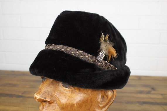 Vintage Furry Black Tyrolean Hat, Mens Winter Hat,