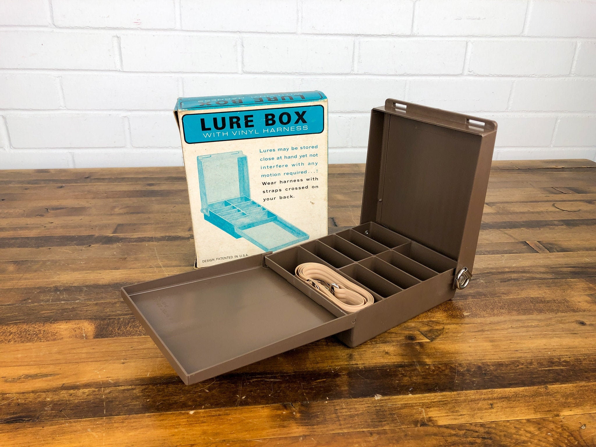 Vintage Denver Creel Lure Box With Vintage Vinyl Strap, Never Used