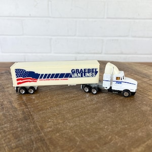 1987 Vintage Road Champs White Kenworth Semi Truck with Trailer Grabel Van Lines Diecast 1980s Metal Car Toy Diecast Toys Hong Kong