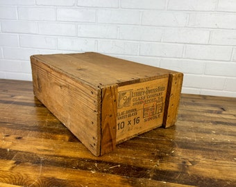 20x12" Vintage Wood Crate to Display Old Wooden Box from Libbey Owens Ford Decorative Rustic Crate