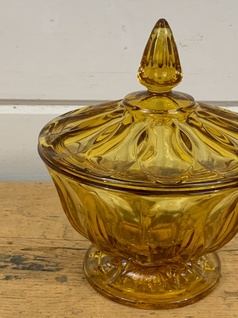 Vintage Honey Amber Glass Candy Dish with Lid Etsy