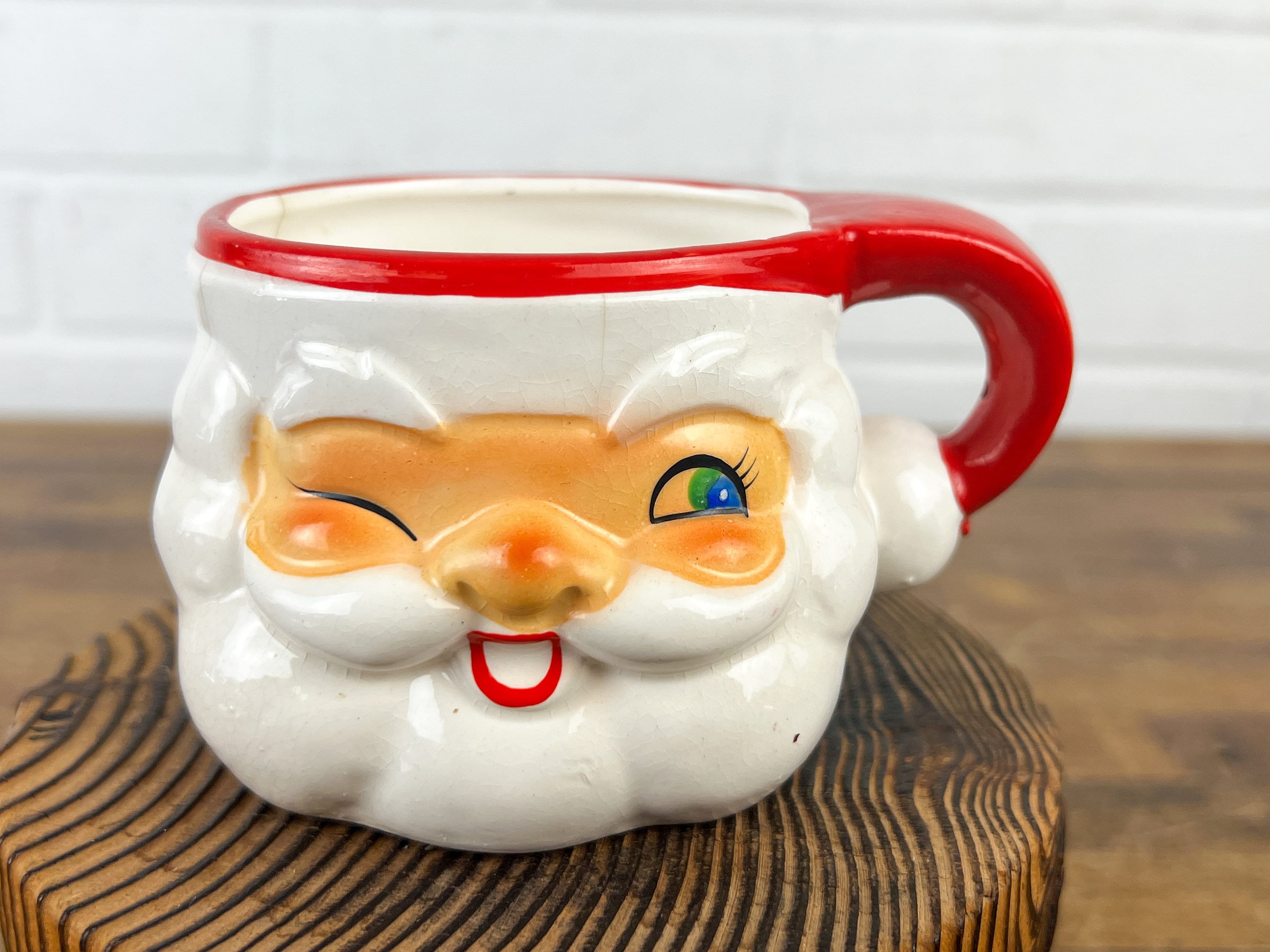 サンタクロース ヴィンテージビスク°・*:.。.☆♥️♥️♥️♥️ 陶器製 Full Size 1960 Vintage Howard Holt Santa Mug Cup Winking Santa Mug