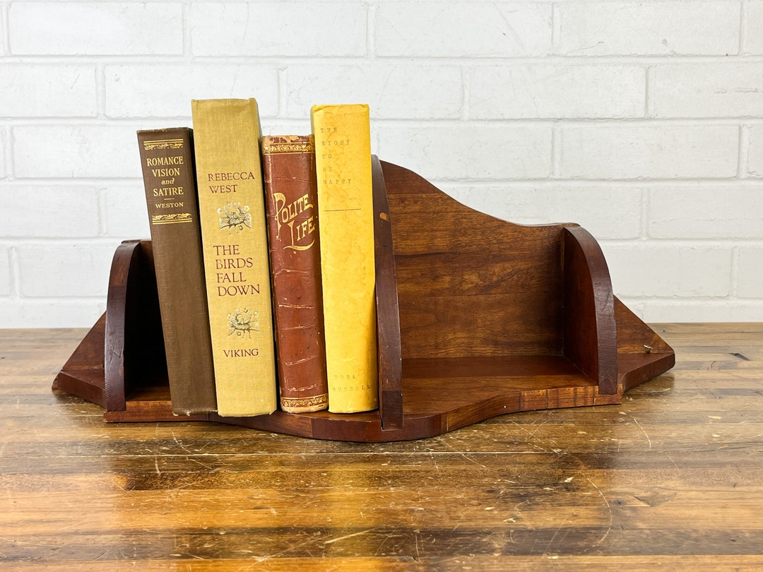 Vintage Brown Wooden Corner Shelf or Tabletop Book Rack or CD Etsy