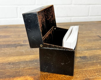 Distressed Vintage Rusty Black Metal Box Recipe Box for 3x5