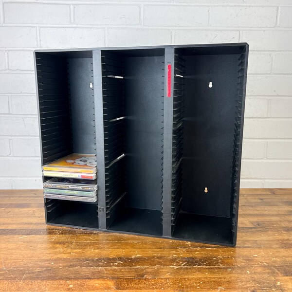 Vintage LaserLine CD Storage Rack – 90-CD Black Wall Mount or Desktop Holder