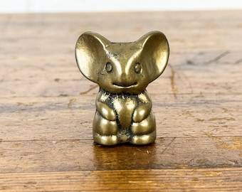Vintage Brass Mouse Figurine, Big Ears Miniature