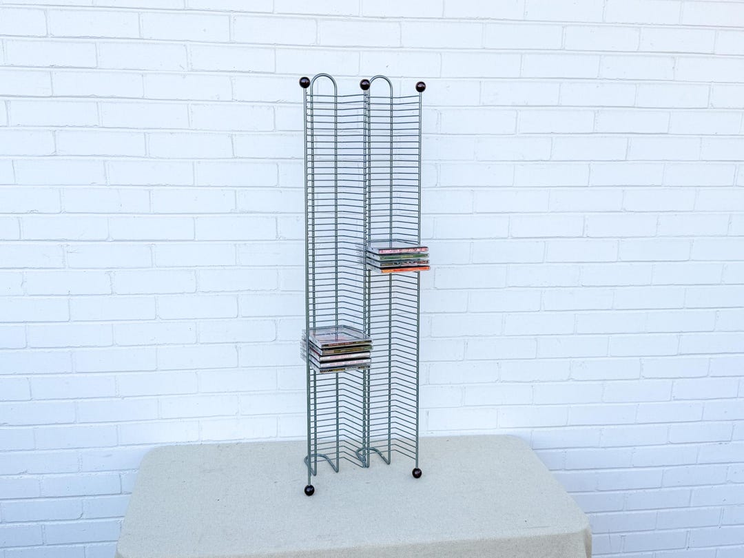Compact Disc Stand Vintage 120 CD Floor Rack | Silver Metal Compact Disc Storage Tower ...
