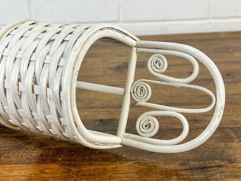Small Vintage White Wicker Wall Shelf With 2 Pockets Hangs or Etsy
