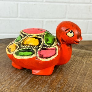 Vintage Orange Turtle Figurine Coin Bank Colorful Retro Turtle Turtle Gift Tortoise