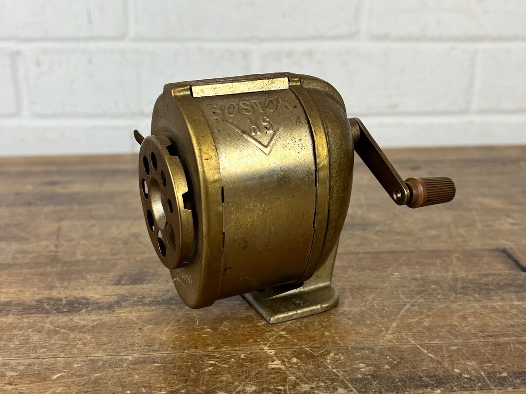 Vintage Boston Pencil Sharpener in Silver Metal Industrial Office Decor Desk or Wall Mount