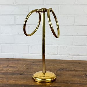 Vintage Gold Tone Metal Hand Towel Rack Freestanding Countertop Towel Holder for Hand Towels Finger Towels Gold Bathroom Hollywood Regency