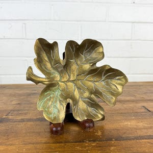 Decorative Brass Leaf Dish Tray Made in Taiwan Gold Catchall for Keys