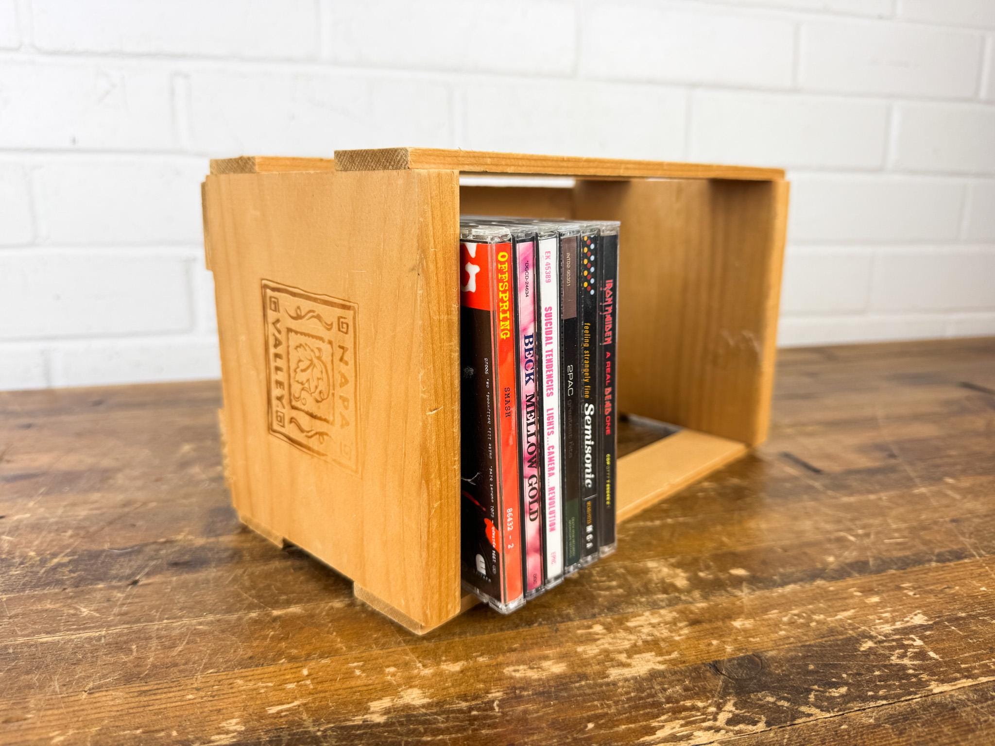 Vintage Napa Valley Wood Storage Display Container or CD Holder