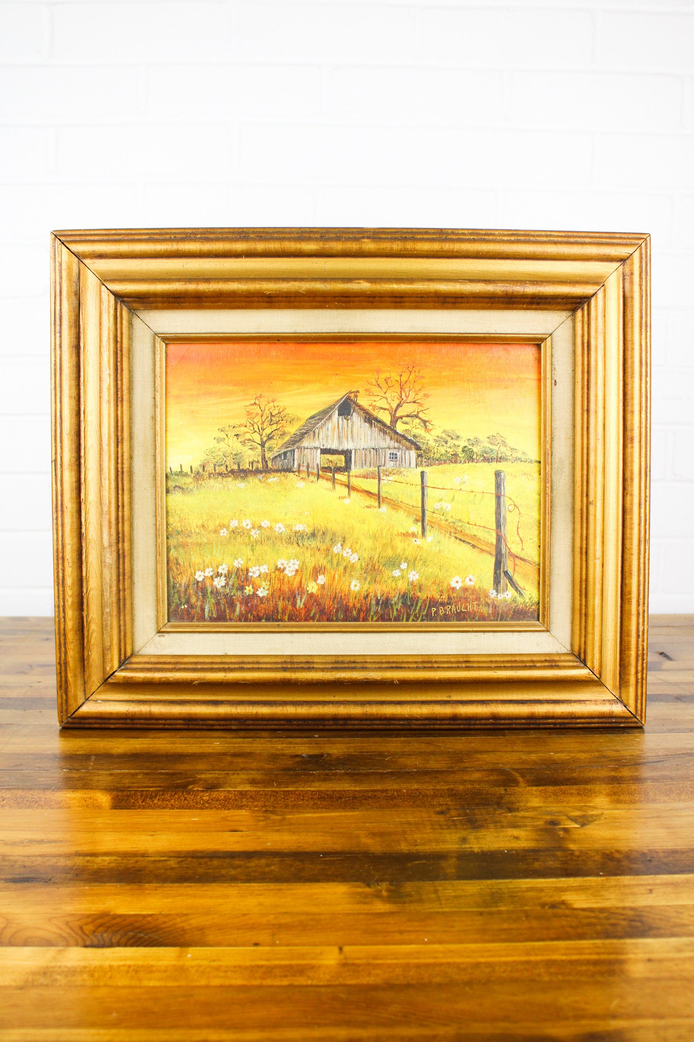 Vintage Framed Landscape Painting Fall Scene of Weathered Barn Etsy