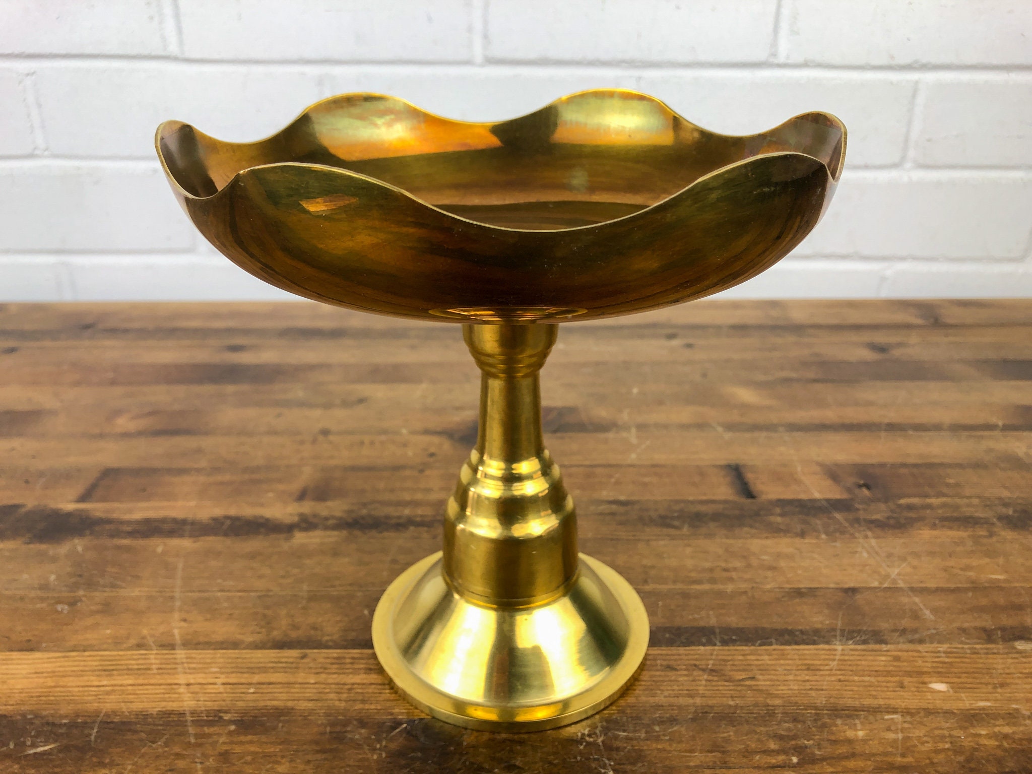 Vintage Brass Pedestal Bowl Perfect for Display or Etsy