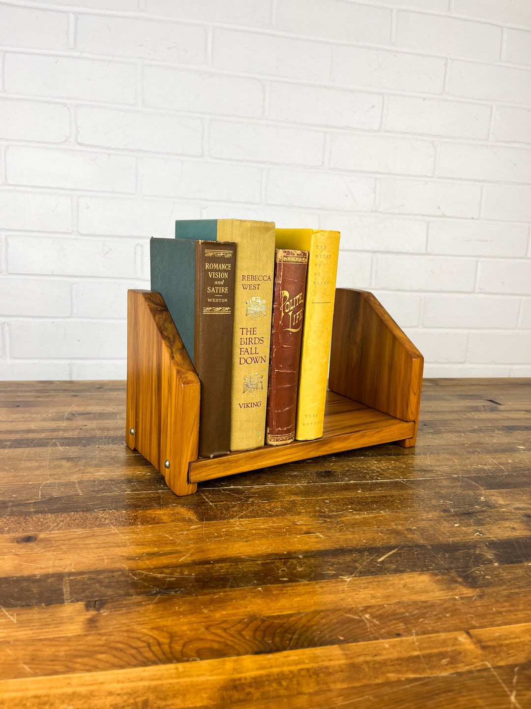 Vintage Brown Wood Book Stand Tabletop Book Holder for 1 Row Etsy