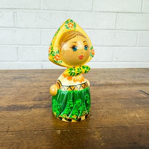 Small Hand-Painted Russian Wooden Doll Figurine – Signed Folk Art Babushka