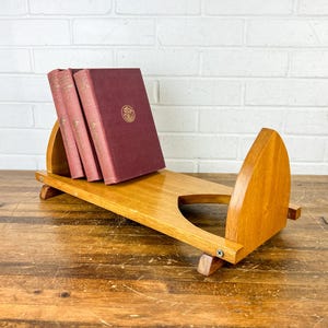 Vintage Wooden Tabletop Book Rack – Folding Triangle Sides, Handmade Adjustable Book Holder