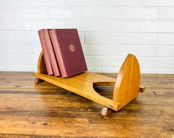 Vintage Wooden Tabletop Book Rack – Folding Triangle Sides, Handmade Adjustable Book Holder