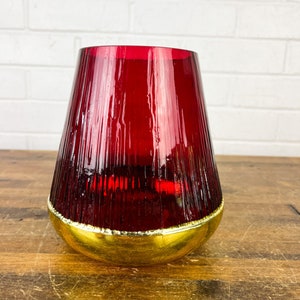 Vintage Red and Gold Glass Candle Holder Shiny Red Glass Shelf Decor