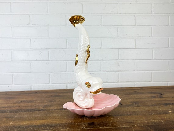 1950s Vintage Pink and White Fish Wall Hanging Rare Ceramic Wall 