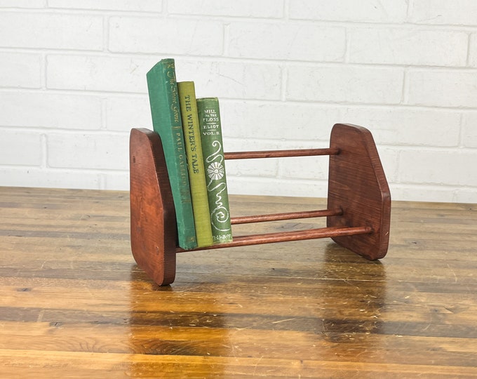 Small Vintage Handmade Wood Book Stand Storage Rack CD Storage Tabletop