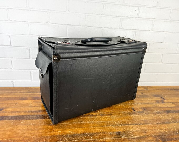 Vintage Locking Black Pilot Case Bovano Large Briefcase Attorney