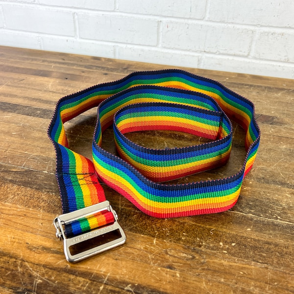 Vintage American Tourister Rainbow Luggage Strap with Metal Buckle