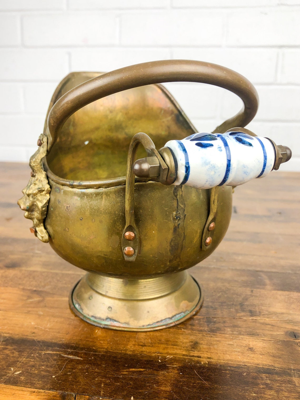 Aged Small Vintage Brass Bucket with Porcelain Handle Coal Etsy