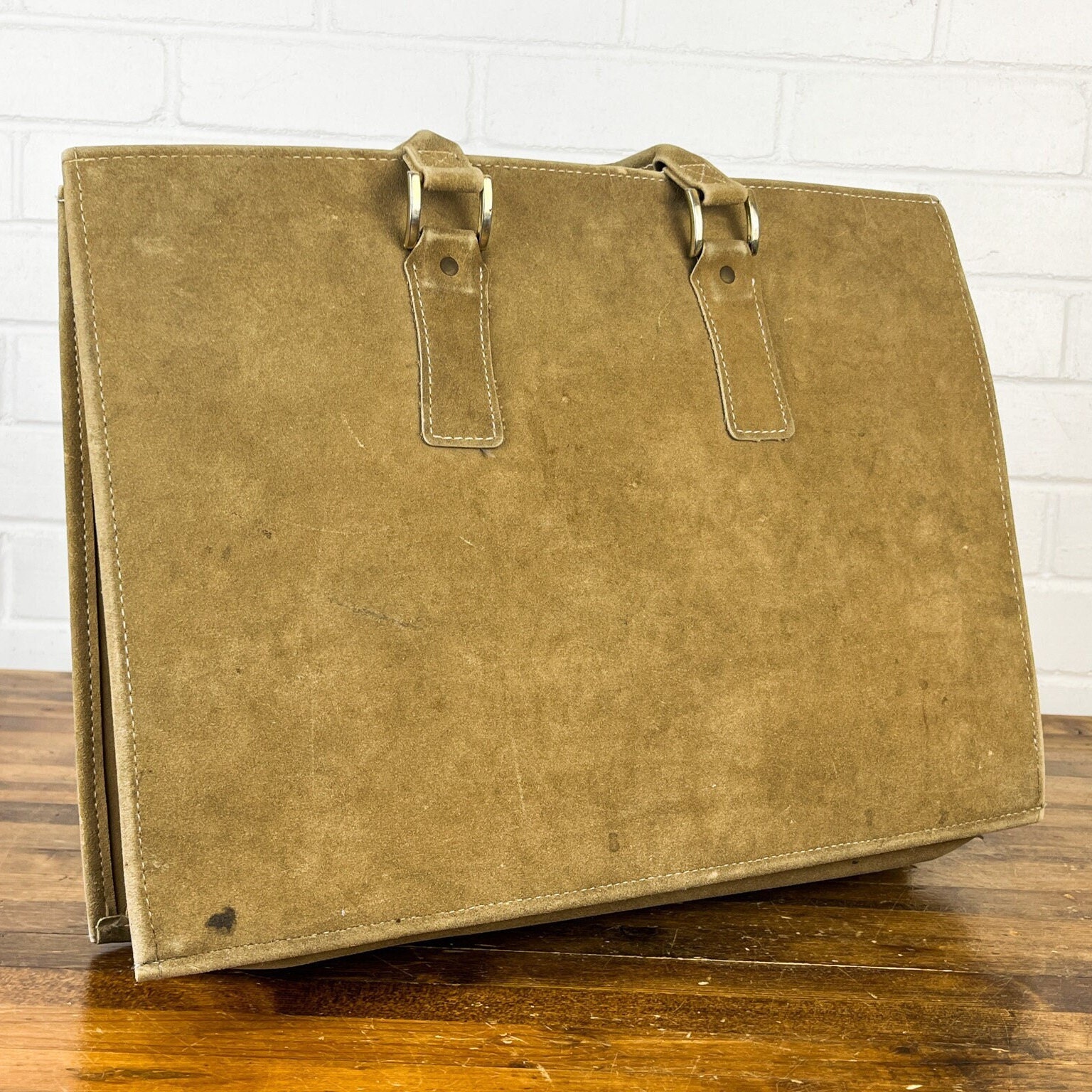 Vintage Brown Suede FRANKLIN COVEY Briefcase Travel Bag 