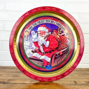 Decorative Twas Night Before Christmas Tray Authentic Vintage Round Metal Display Classic Santa Claus Decor Round Wall Decor