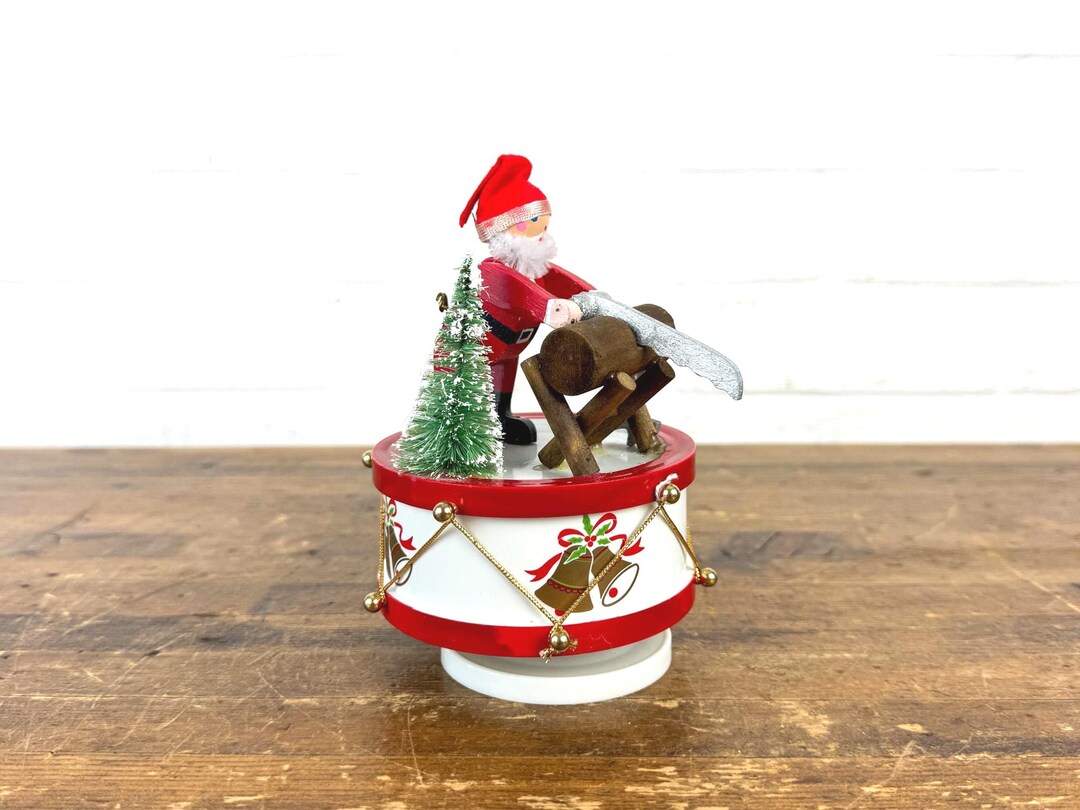 Santa Moving Box Vintage Santa Music Box With Moving Santa | Jingle Bells Wind-up ...