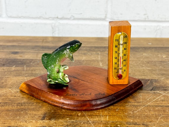 Vintage Tabletop Fish Wood Thermometer Fishing Little Rock