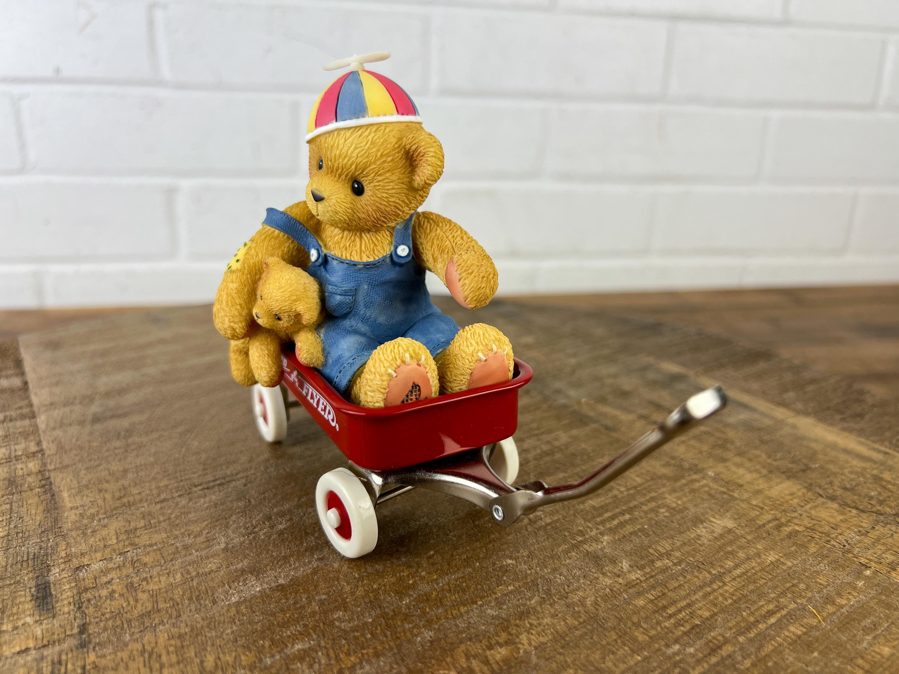Vintage Cherished Teddies Spanky Bear Figurine in Radio Flyer