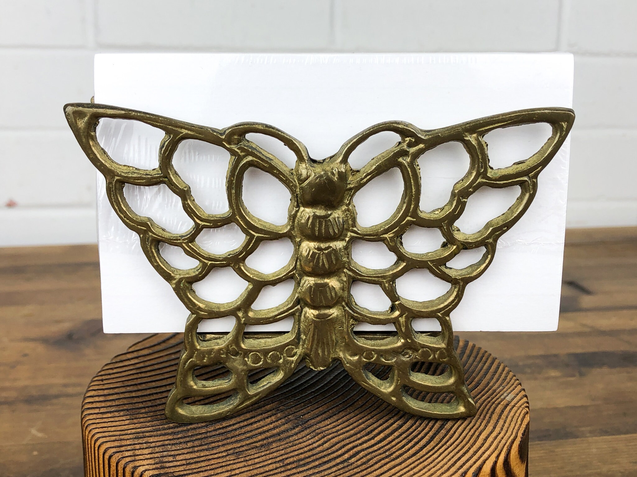 Brass Butterfly Letter Holder Holds Paper Napkins Notes Etsy