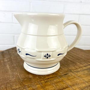 Longaberger Woven Traditions Blue Pottery Pitcher – 1 Qt Classic Ivory & Blue