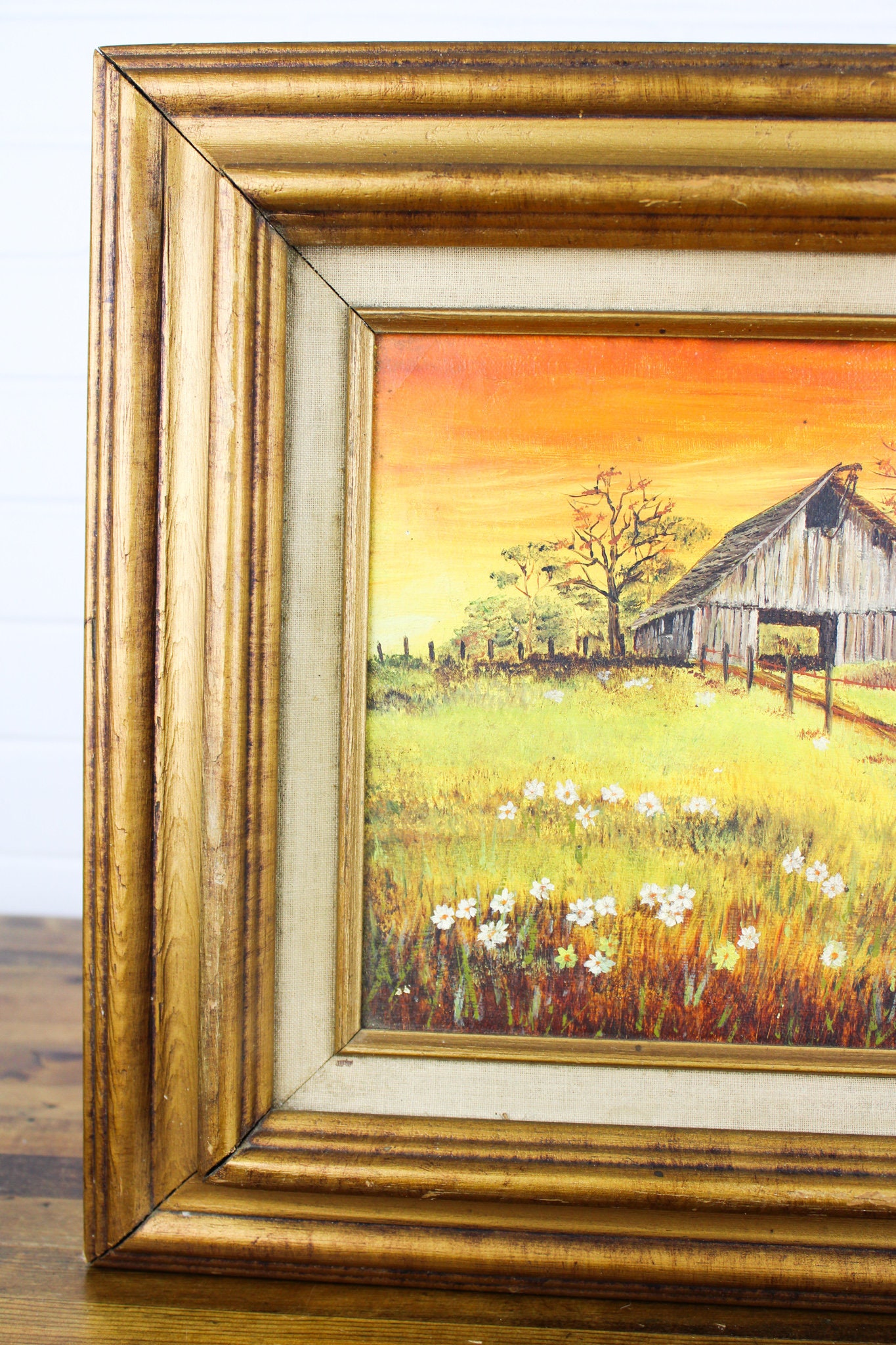 Vintage Framed Landscape Painting Fall Scene of Weathered Barn Etsy